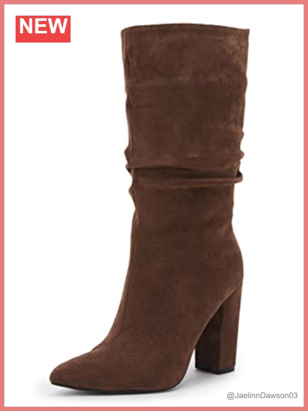 Syktkmx Womens Mid Calf Slouchy Heeled Suede Boots Pointed Toe Chunky Block